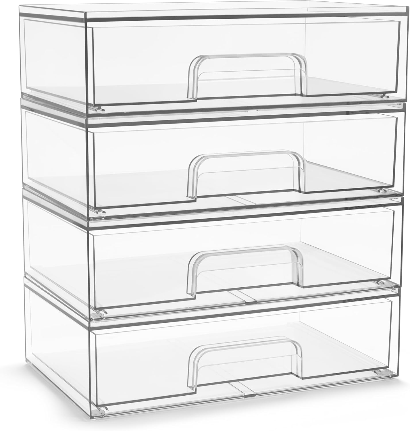 Sorbus Acrylic Storage Containers - 4 Pack, Stackable Storage Bins Set for Bathroom Organization - Clear Acrylic Drawer Organizers - Makeup Case Pull-Out Drawers (12.1’’ Wide)
