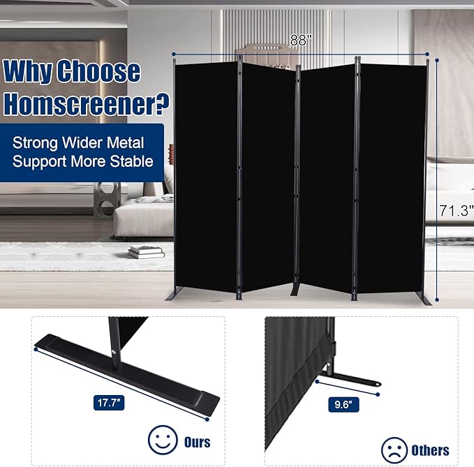 Room Divider 6FT Portable Room Dividers and Folding Privacy Screens, 88'' W Fabric Divider for Room Separation, 4 Panel Partition Room Dividers Freestanding Wall Divider Screen for Dorm Studio Office