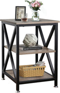 End Tables Living Room, 16" D x 16" W x 24" H, Indoor SideTables Living Room with Storage Shelf, Square End Table, X-Shaped Night Stands for Bedroom, Farmhouse Wood End Tables, Grey