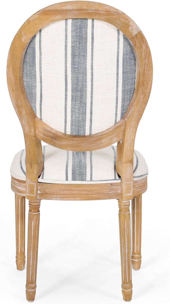 Christopher Knight Home Phinnaeus Dining Chair Set, Set of 4, Wood, Dark Blue Stripes + Light Beige + Natural
