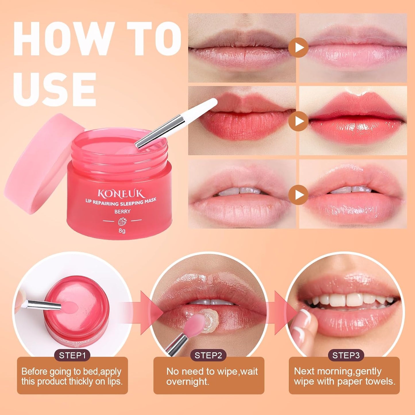 12 Pack Lip Sleeping Mask Set, Overnight Lip Treatment, Nourish and Hydrate Lip Mask With Vitamin C and Coconut Oil, Lip Balm for Dry Lips, Reduce Lip Lines and Improve Lip Color