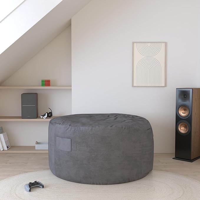 Homguava 6FT Bean Bag Chair Giant BeanBag with Memory Foam Filled, Large Bean Bag Chairs for Adults, Adult Bean Bag Chair with Dutch Velvet Cover for Living Room Bedroom-Grey