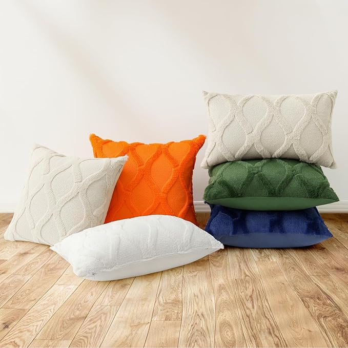 decorUhome Throw Pillow Covers 12x20 Inch Set of 2, Soft Plush Faux Fur Wool Lumbar Dark Blue Couch Pillow Covers, Decorative Neutral Pillow Cases for Bed Sofa Living Room Home Decor