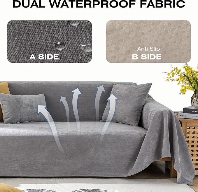 STACYPIK Waterproof Gray Sofa Cover Non-Slip Couch Cover for Dogs, Anti-Cat Scratch Loveseat Covers for 2 Cushion Couch, Pet Couch Protector Sofa Slipcover, Modern Outdoor Furniture Protector-71X90IIN