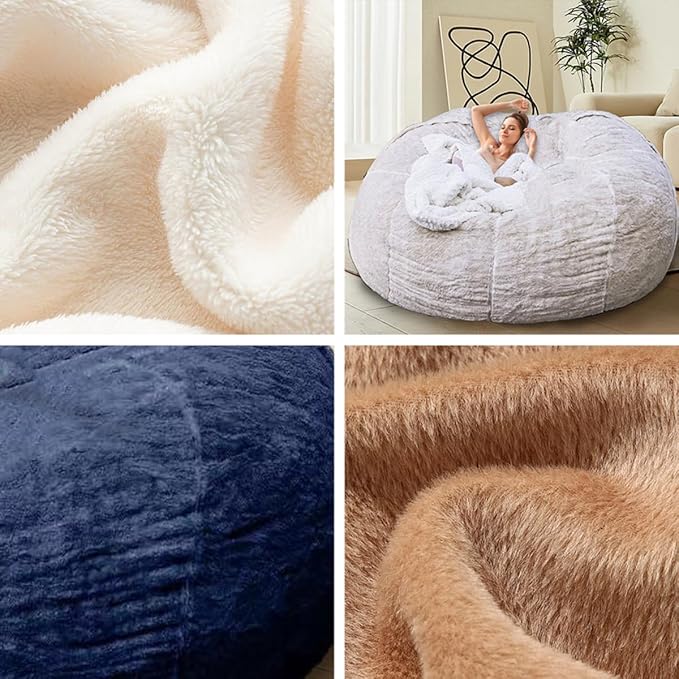 Bean Bag Chair for Adults Kids Without Filling Comfy Oversized Round Lazy Sofa Bean Bag Cover for Stuffed Animal Storage Bedroom Living Room Chairs, 6FT, Khaki