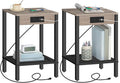 HOOBRO Side Table with Charging Station, Set of 2 End Tables with USB Ports and Outlet, Nightstand with 2-Tier Storage Shelf, for Living Room, Bedroom, Small Space, Greige and Black BG91UBZP201