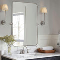 MOON MIRROR 20" x 28" Brushed Nickel Metal Framed Pivot Rectangle Bathroom Mirror, Silver Tilting Rounded Rectangular Vanity Mirror for Wall Mounted Hangs Vertical Only
