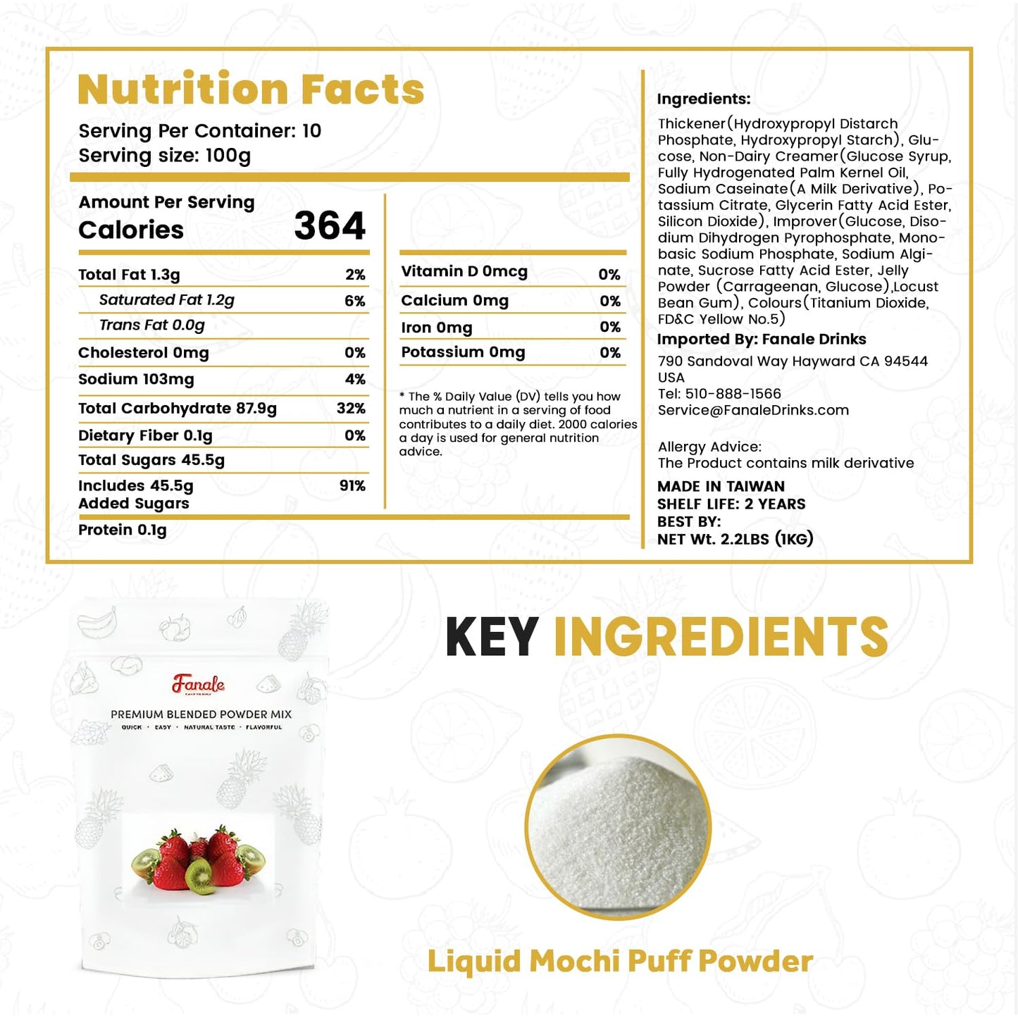 Fanale Premium Mochi puff Bubble Tea Flavoring Powder | Perfect for Baking, Smoothies, Desserts and Drinks | Instant Flavoring Powder for Boba Milk Tea - 2.2 Pounds (Pack of 1)