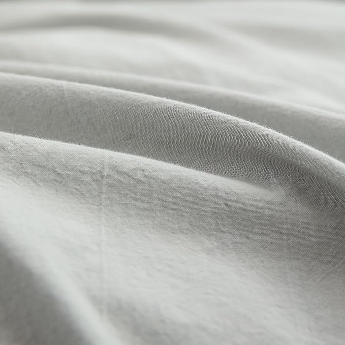 BESTOUCH Duvet Cover Set 100% Washed Cotton Linen Feel Super Soft Comfortable Chic Lightweight 3 PCs Home Bedding Set Solid Northern Droplet Grey Oversized King