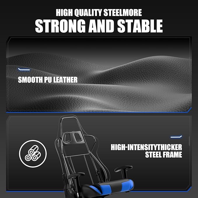 GTRACING Gaming Chair Racing Office Computer Ergonomic Video Game Chair Backrest and Seat Height Adjustable Swivel Recliner with Headrest and Lumbar Pillow Esports Chair (NavyBlue)