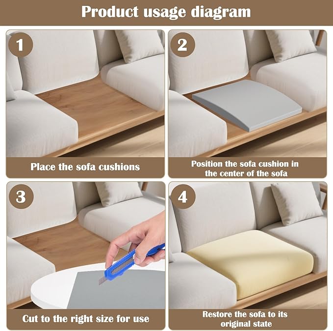 2 Pcs Couch Cushion Support for Sagging Cushion 20" x 20" 40D High Density Cushion Support Board Replacement Gray Sofa Cushion Support
