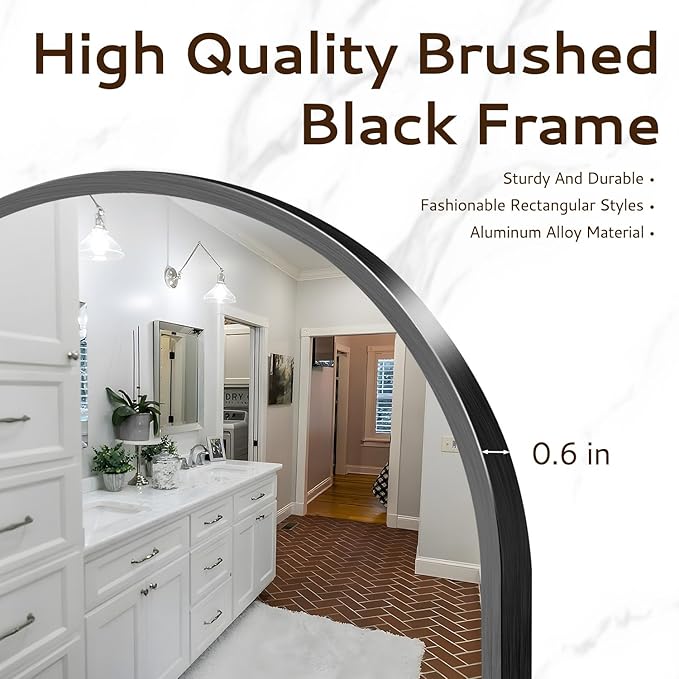 30 Inch Black Round Wall Mirror, Circle Bathroom Mirror with Brushed Metal Frame, Anti-Rust Tempered Glass Vanity Mirror for Bedroom, Entryway, Living Room Farmhouse Decor