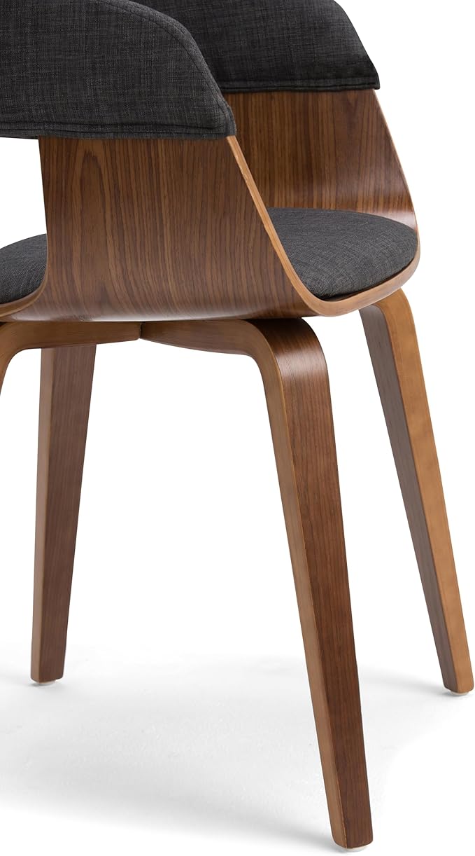 SIMPLIHOME Lowell Dining Chairs - Upholstered Walnut Finish Bentwood Frame and Linen-Style Fabric Kitchen Chair in Charcoal Grey, Modern Dining Room Seating with Curved Back and Padded Seat