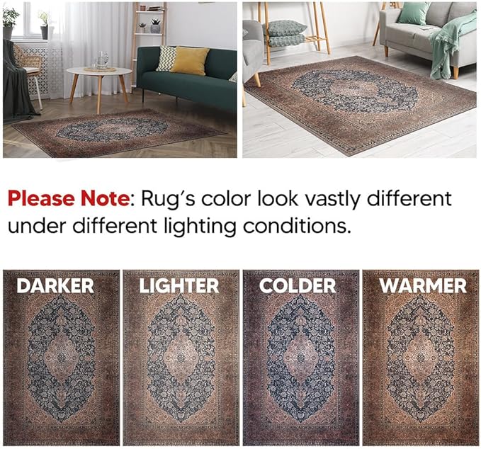 Keen Home Design 4x6 Rug - Machine Washable Area Rug with Non-Slip Backing, Ideal for Living Room, Dining Room, Bedroom - Vintage, Easy Clean, Durable, Low Pile Rug - (4' x 6')