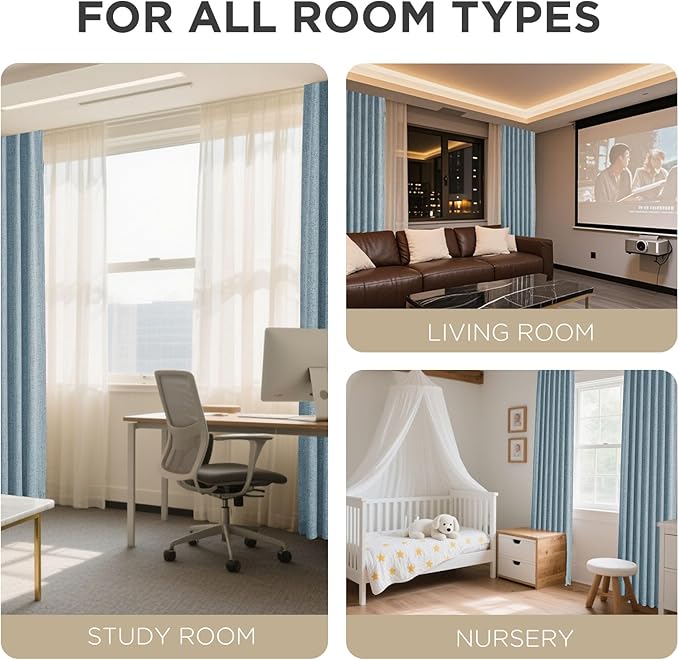 Joydeco 100% Blackout Curtains for Bedroom - Natural Linen Curtains 66" W x 90" L Long, Thermal Insulated 2 Panels Light Blocking Drapes, Rod Pocket & Back Tabs, Darkening Privacy for Living Room