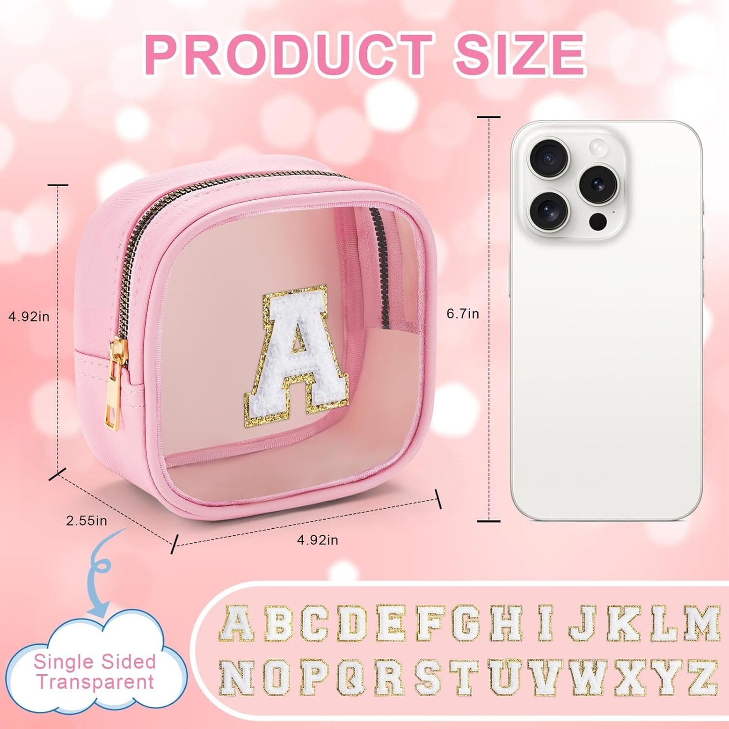 YOOLIFE Mini Initial Makeup Bag | Clear Makeup Bag | Preppy Cosmetic Bags Travel Essentials Gifts for Women Teen Girlfriend Teacher Birthday Clear Toiletry Bag Small Cosmetic Bag for Purse Pink K