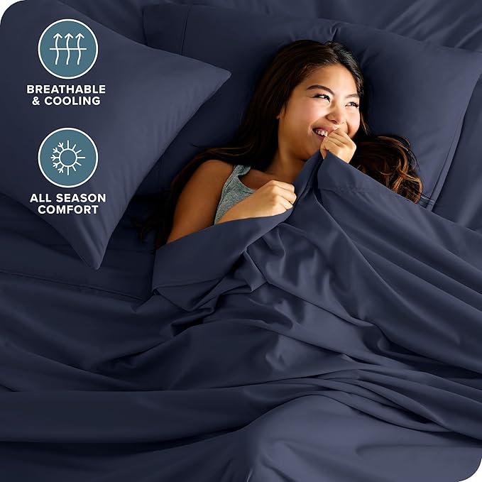 Bare Home King Sheet Set - Luxury 1800 Ultra-Soft Microfiber King Bed Sheets - Double Brushed - Deep Pockets - Easy Fit - 4 Piece Set - Bedding Sheets & Pillowcases (King, Midnight Blue)