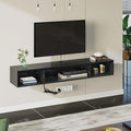 Rolanstar TV Stand with Power Outlet, Floating TV Stand with RGB Lights, 55.1" Wall Mounted TV Shelf, Glossy Black Media Console with Storage Shelf, Entertainment Under TV for Living Room, Bedroom