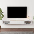 Floating TV Stand, 63'' Wall Mounted Entertainment Center TV Media Console, Floating Shelves with Door, Floating TV Cabinet Large Storage TV Bench for Living Room (White, 62.99IN)