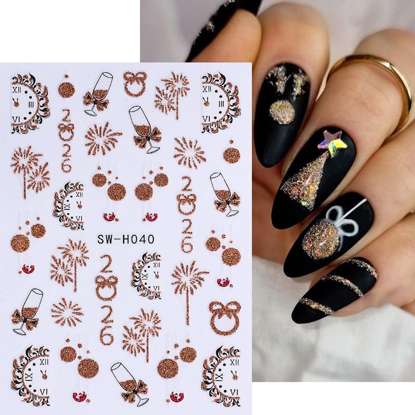 4Sheet Christmas Nail Art Stickers Santa Claus Elk Snowflake Nail Decals 3D Self-Adhesive Fireworks Clock Bow Designs Nail Supplies Winter Xmas Nail Sticker Nail Art for Women DIY New Year Nail Decor