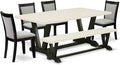 East West Furniture V627MZ606-6 6 Piece Dining Set Contains a Rectangle Dining Room Table with V-Legs and 4 Shitake Linen Fabric Parson Chairs with a Bench, 40x72 Inch, Multi-Color