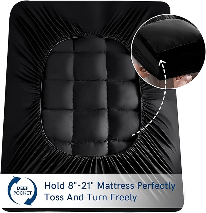 ELEMUSE Cal King Black Mattress Topper for Back Pain, Extra Thick Mattress Pad Cover, Plush Soft Pillowtop with Elastic Deep Pocket, Overfilled Down Alternative Filling