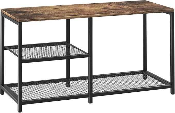 Rustic Wood Bench with 3-Tier Shoe Rack for Small Spaces - Free Standing Shoe Storage Shelf with Boot Organizer