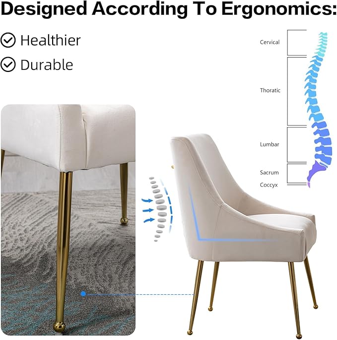 Velvet Dining Chairs, Furniture Collection Modern Contemporary Upholstered with Polished Gold Metal Legs, Set of 4(Beige)