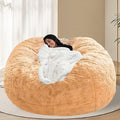 BCU Oversized Bean Bag Cover Comfy Beanbag Chair for Adults Without Filler Faux Fur Floor Chair Lazy Sofa Cover Comfy for Living Room Chairs, Yellow, 5FT