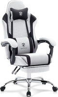 Gaming Chair Breathable Fabric,Computer Office Chair with Footrest,Massage Lumbar Support and Gel Pad,Ergonomic Reclining Adjustable Gamer Chair with Headrest and Spring Cushion Grey Black