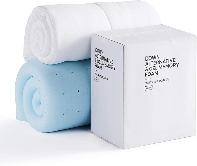 LUCID 4 Inch Down Alternative and Gel Memory Foam Mattress Three Toppers in One-Hypoallergenic, Twin, White