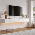 Retro Floating TV Console with 3 Doors,55'' High Gloss Floating TV Stand,Wall Mounted TV Cabinet,Contemporary Floating Media Console for Under TV Storage,Living Room,Bedroom(White)