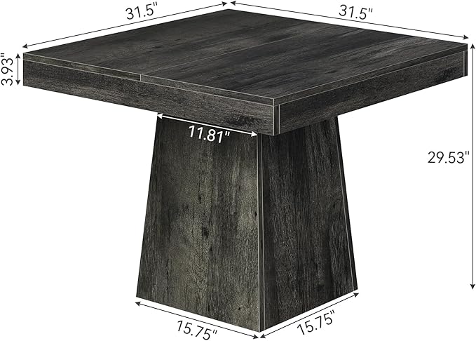 LITTLE TREE Dining Table for 4 People, 31.5-Inch Square Small Kitchen Table, Farmhouse Dinner Table with Sturdy Pedestal Base for Restaurant, Dining Room, Living Room, Grey