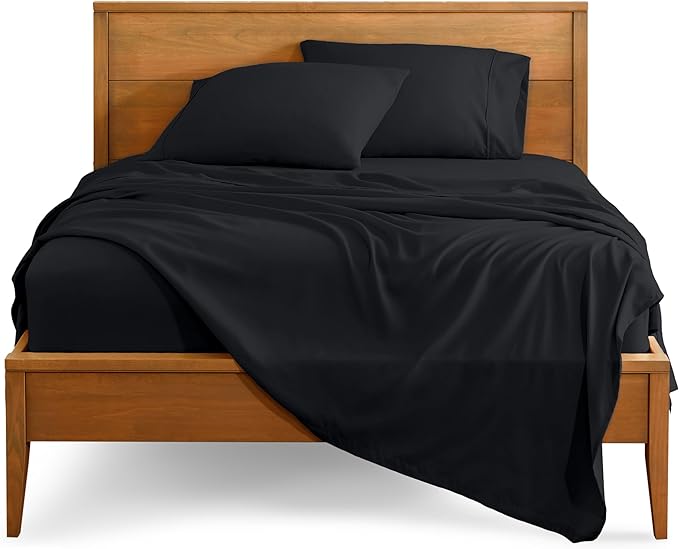 Bare Home Split Head Flex King Sheet Set - 1800 Ultra-Soft Microfiber Bed Sheets - Double Brushed - Deep Pockets - Easy Fit - 4 Piece Set - FlexTop King Bedding Sheets (Split Head Flex King, Black)