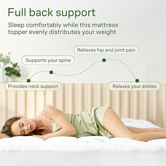 Ultra Soft Queen RV Size Mattress Topper - Viscose Made from Bamboo Pillow Top Mattress Pad for Back Pain Relief - Naturally Cooling for Hot Sleepers, Green