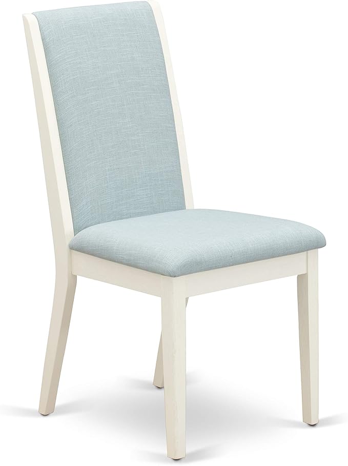 East West Furniture X097LA015-7 7 Piece Modern Dining Table Set Consist of a Rectangle Wooden Table with X-Legs and 6 Baby Blue Linen Fabric Upholstered Chairs, 40x72 Inch, Multi-Color