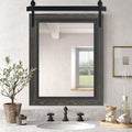 YOSHOOT Farmhouse Barn Door Mirror, 40"x30" Rustic Bathroom Mirror, Wood Frame Wall Mirror, Wooden Mirror for Living Room Bedroom Entryway Wall Décor, Vertical Hanging ONLY
