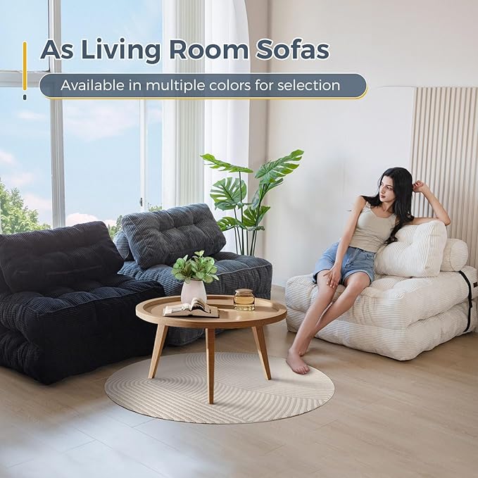 MAXYOYO Folding Sofa Bed, Convertible Sleeper Chair with Pillow Foldable Mattress with Back Support, Portable Fold Out Chair Bed Comfy Floor Sofa Lounge for Living Room Bedroom, Beige, Single