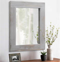 Large Rustic Wall Mirror, Rectangular Vintage Wood Framed Large Mirror Deco Farmhouse Living Room Bathroom Bedroom Entrance Mirror Light Gray 26" x 18"
