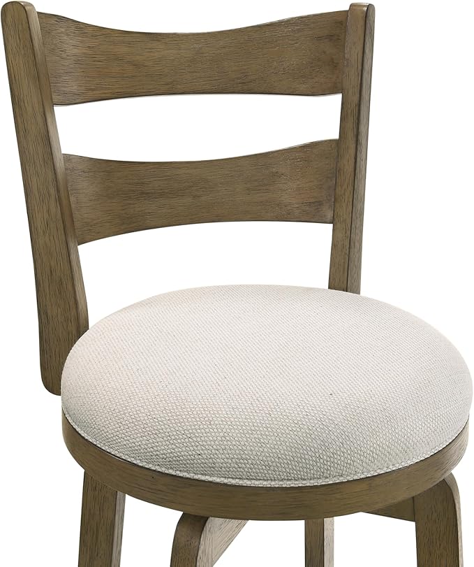 Armen Living Blair 30 in. Putty Brown Bar Height Rubberwood Swivel Barstool with Cream Fabric Seat