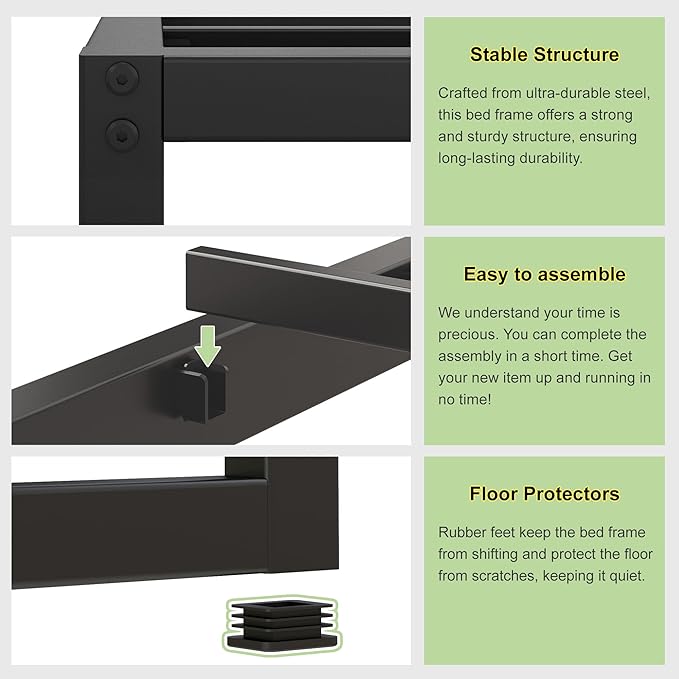EMODA 7 Inch Twin XL Bed Frames No Box Spring Needed, Heavy Duty XL Twin Metal Platform Bed Frame, Noise Free, Easy Assembly, Black