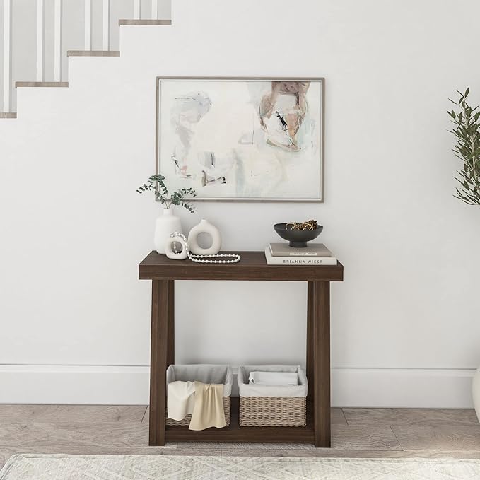Plank+Beam Solid Wood Console Table with Storage, 36 Inch, Sofa Table with Shelf, Narrow Entryway Table for Hallway, Behind The Couch, Living Room, Foyer, Easy Assembly, Walnut