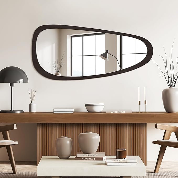 WallBeyond Asymmetrical Mirror, Irregular Wall Mirror, Wall Mirrors Decorative for Bedroom Living Room Entryway Hall, Wood Mirror for mid Century Modern Decor 48" H x 22" W, Black