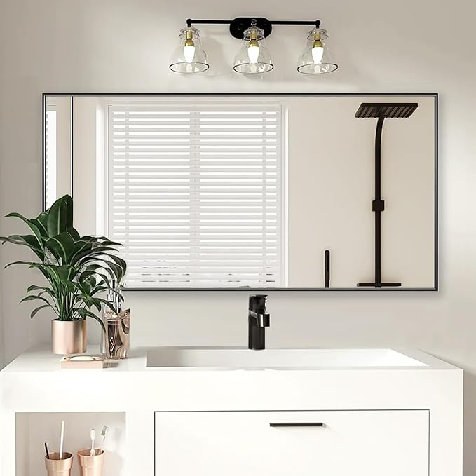 20x40 Inch Black Bathroom Mirror for Wall, Aluminum Frame Rectangle Rectangular Vanity Mirror, Modern Large for Bedroom, Living Room, Horizontal or Vertical