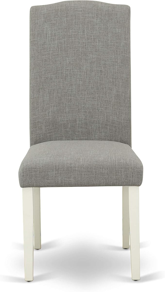 East West Furniture CAEN5-LWH-06 5 Piece Dining Room Furniture Set Includes a Rectangle Dining Table and 4 Dark Shitake Linen Fabric Upholstered Parson Chairs, 36x60 Inch, Linen White