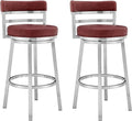 Armen Living Madrid 26" Seat Height Swivel Modern Red Faux Leather and Brushed Stainless Steel Bar Stool for Kitchen Island Counter, Set of 2