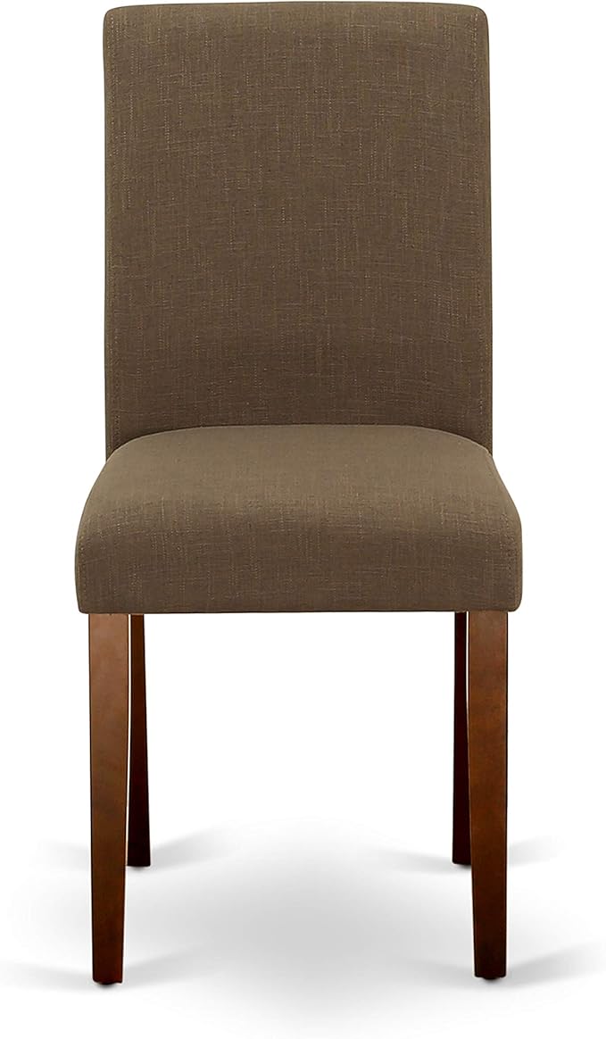East West Furniture ANAB3-MAH-18 3 Piece Modern Dining Table Set Contains a Round Kitchen Table with Pedestal and 2 Coffee Linen Fabric Parson Dining Chairs, 36x36 Inch, Mahogany