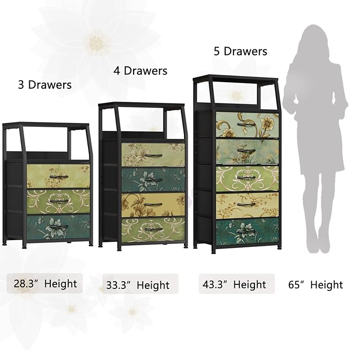 Furnulem Retro Night Stand with 3 Drawers and 2-Tier Shelf, Small Nightstand Side Table, Vintage Storage Dresser for Bedroom, Fabric Drawer Organizer for Closet, Beside Furniture