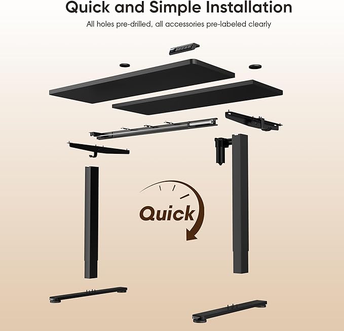 Monomi Electric Height Adjustable Standing Desk, 55x24 Inches, Ergonomic Home Office Sit/Stand Up Desk (Black Steel Frame/Black Top)