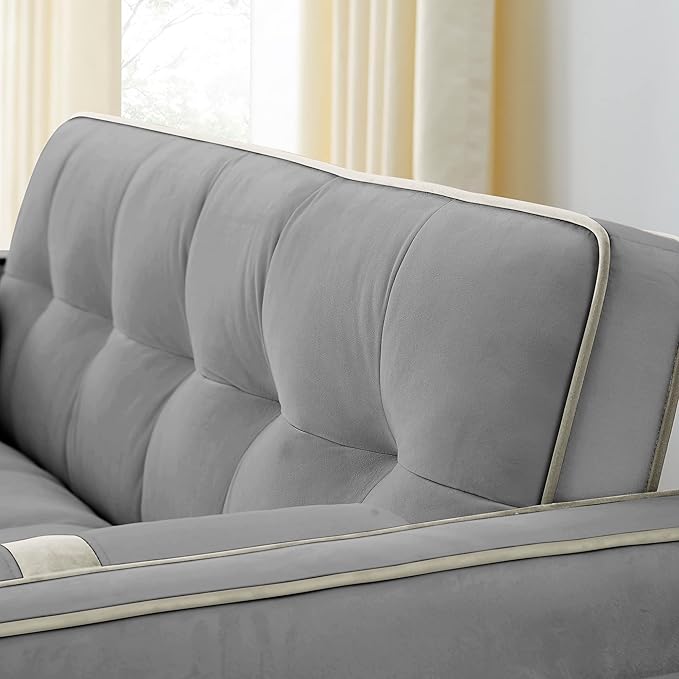 ERYE 3 in 1 Tufted Sleeper Sofa Bed with Cylindrical Pillows,Modern Convertible Loveseat Sofá W Pull Out Sleep Couch Bed and Side Pockets,Velvet Upholstered Love Seat Sofabed for Living Room